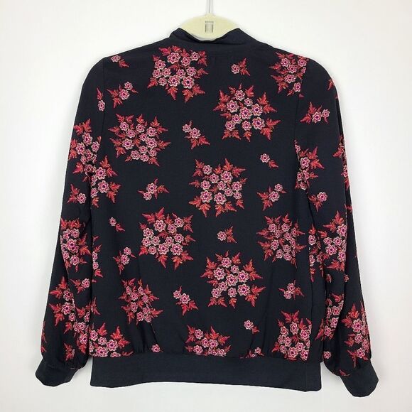 Faith and Joy Black & Pink Floral Print Bomber Jacket XS - Picture 9 of 16